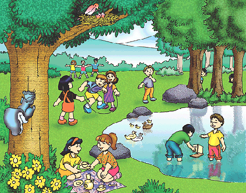 En la imagen se muestran niños jugando y disfrutando de la naturaleza